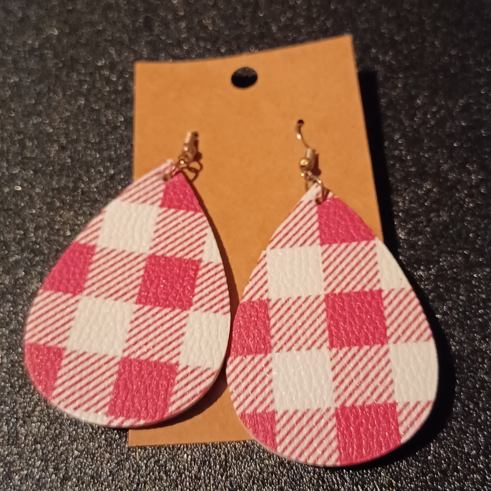 plaid leather earrings